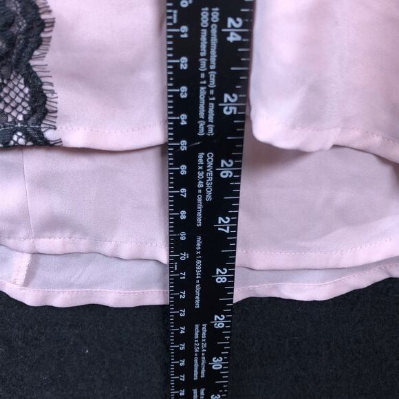 Express Womens Blouse Pink Black Lace V Neck Sleeveless Tank Keyhole Back Small - Picture 9 of 12